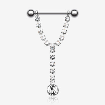 A Pair of Chandelier Gems Nipple Barbell Ring-Clear Gem